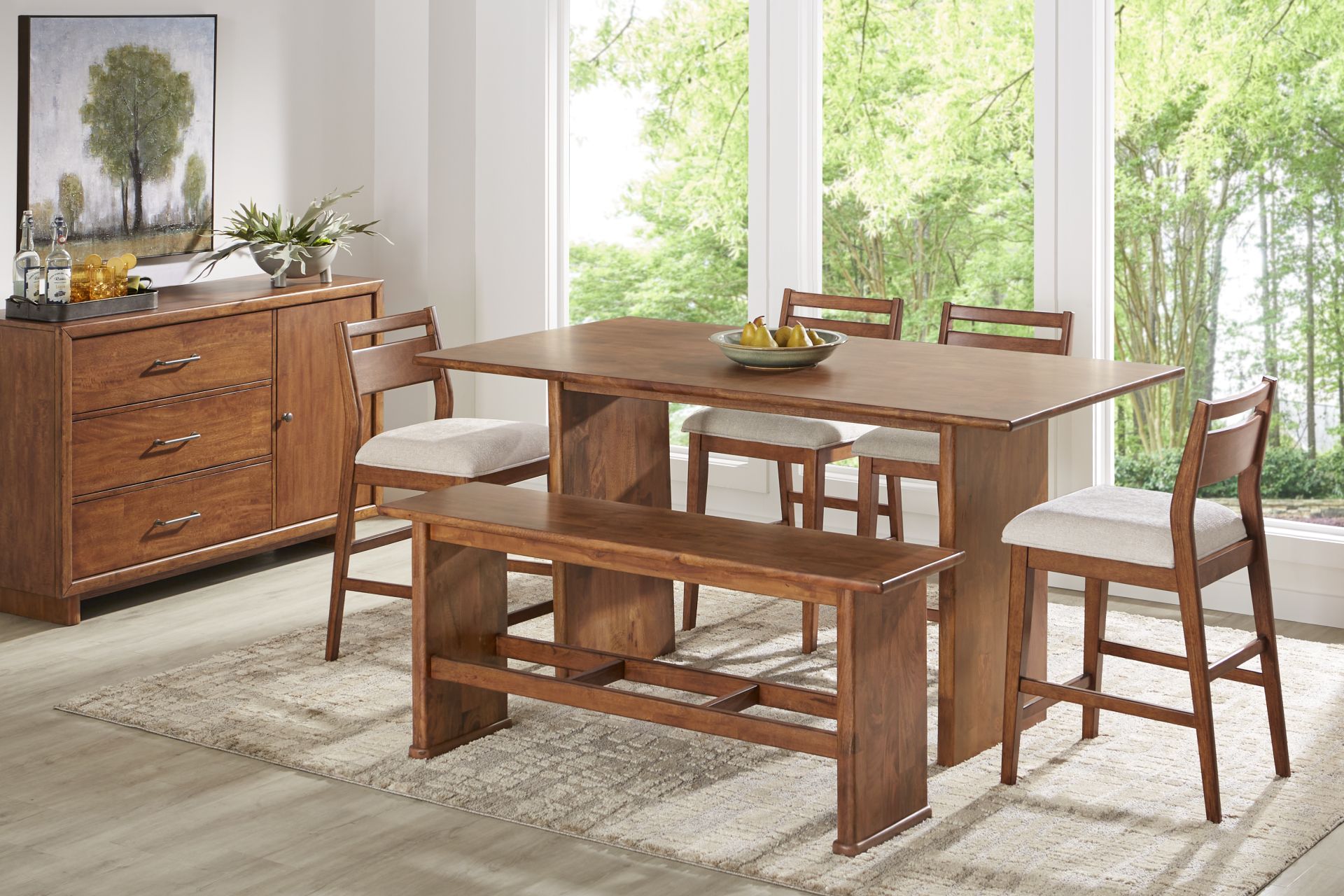 Surrey Ellis Brown 6 Pc Counter Height Dining Room with Panel Back Chairs and Bench - Image 1