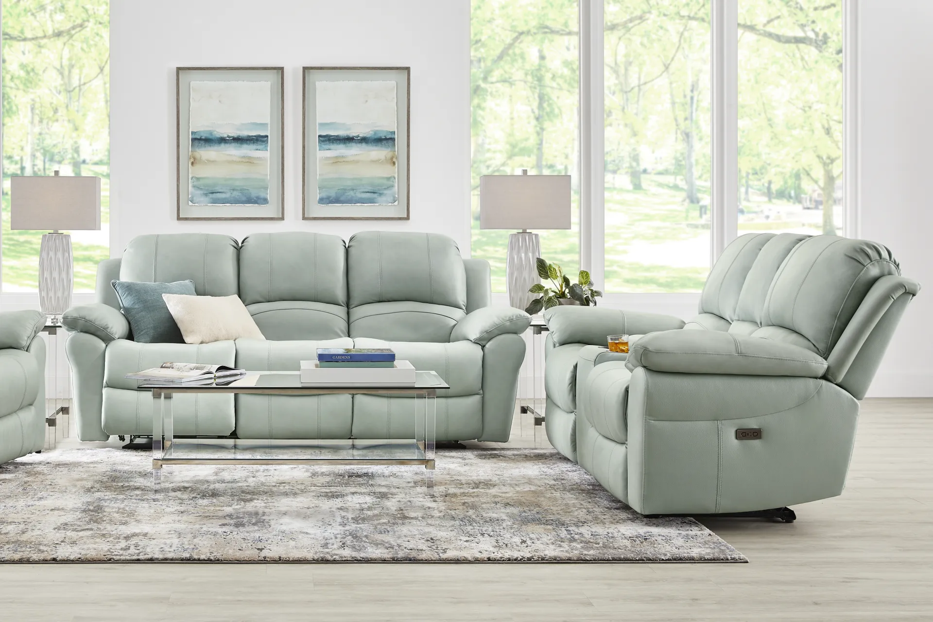 Vercelli Way Aqua Leather Power Reclining Sofa - Image 1