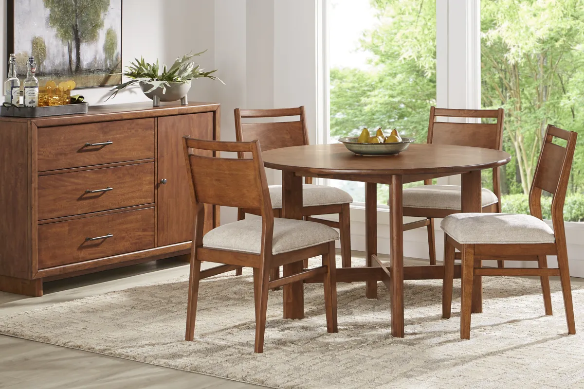 Surrey Ellis Brown 5 Pc Round Dining Room with Panel Back Chairs