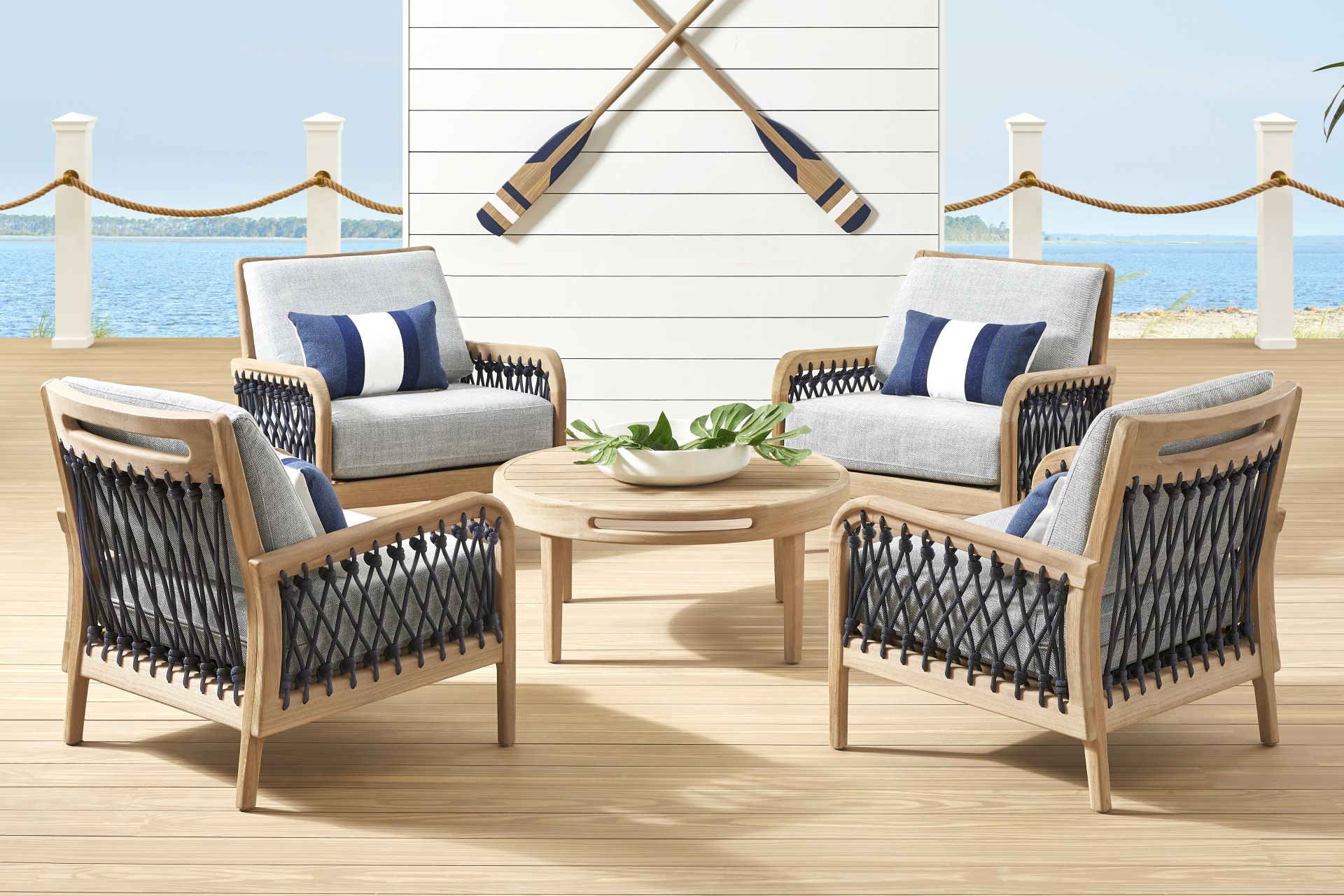 Riva Blonde 5 Pc Outdoor Chat Set with Slate Cushions - Image 1