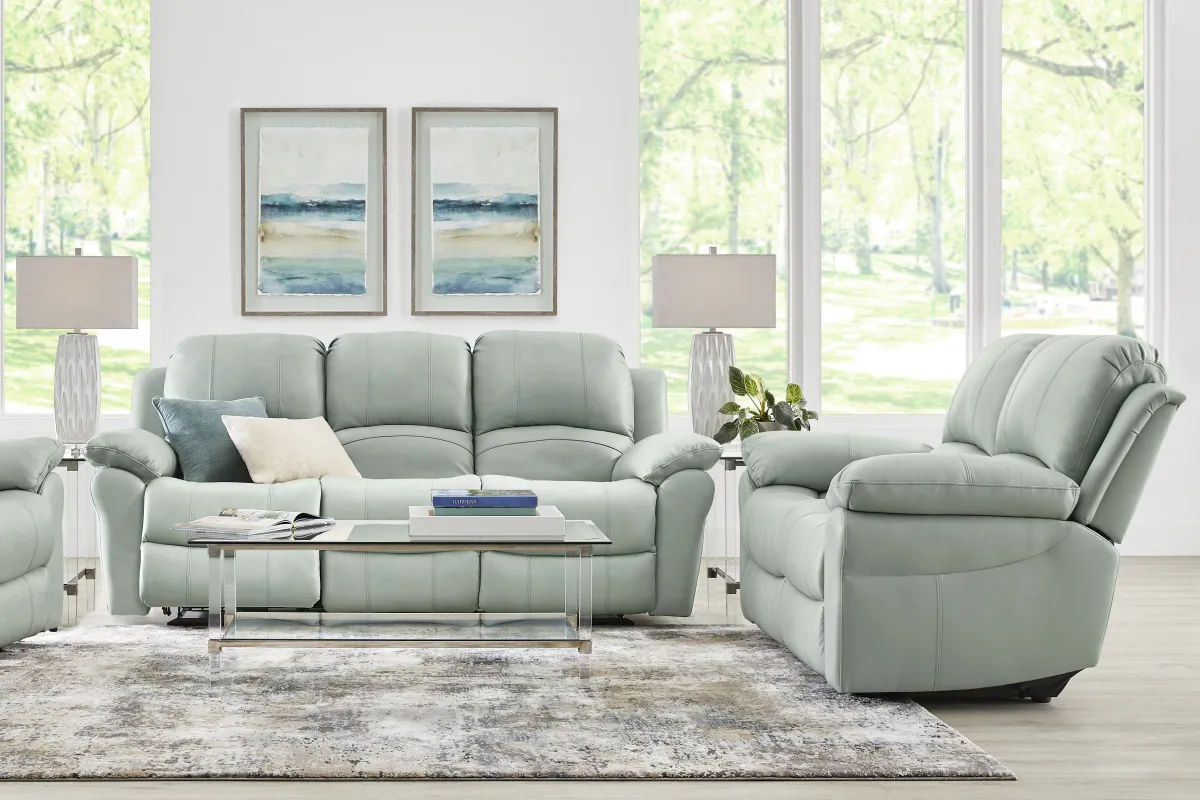Vercelli Way Aqua Leather 6 Pc Living Room with Reclining Sofa