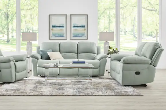 Vercelli Way Aqua Leather Reclining Loveseat