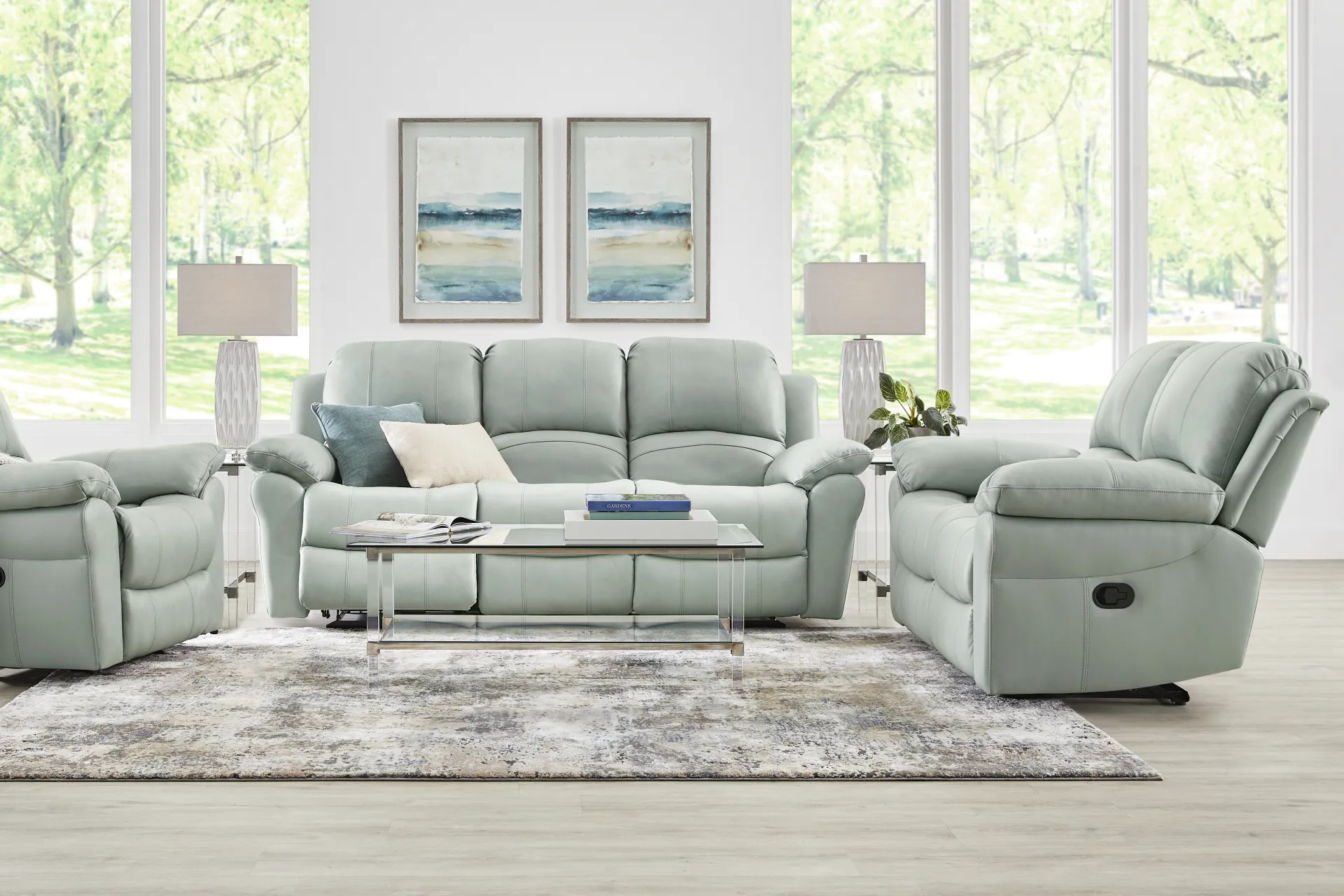 Vercelli Way Aqua Leather Reclining Loveseat - Image 1