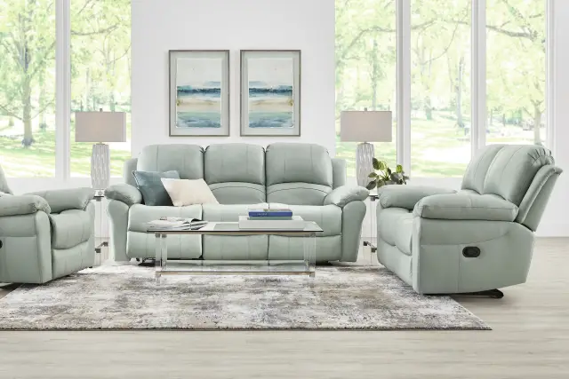Vercelli Way Aqua Leather Reclining Loveseat - Thumbnail - Image 4