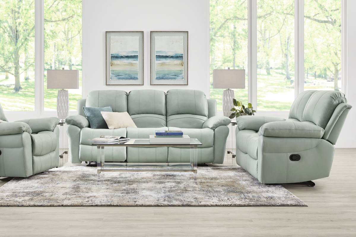 Vercelli Way Aqua Blue Leather Non-Power Reclining Sofa Rooms to Go