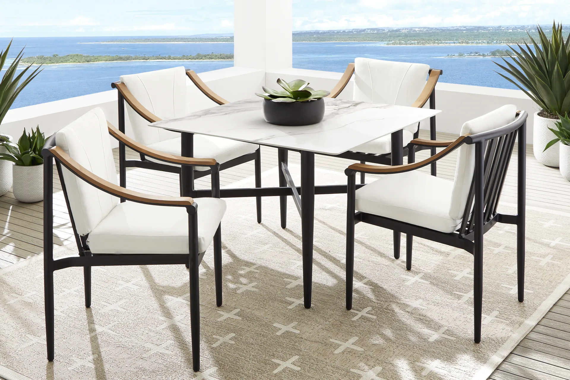 Harlowe Black Outdoor Arm Chair with White Cushions - Image 1