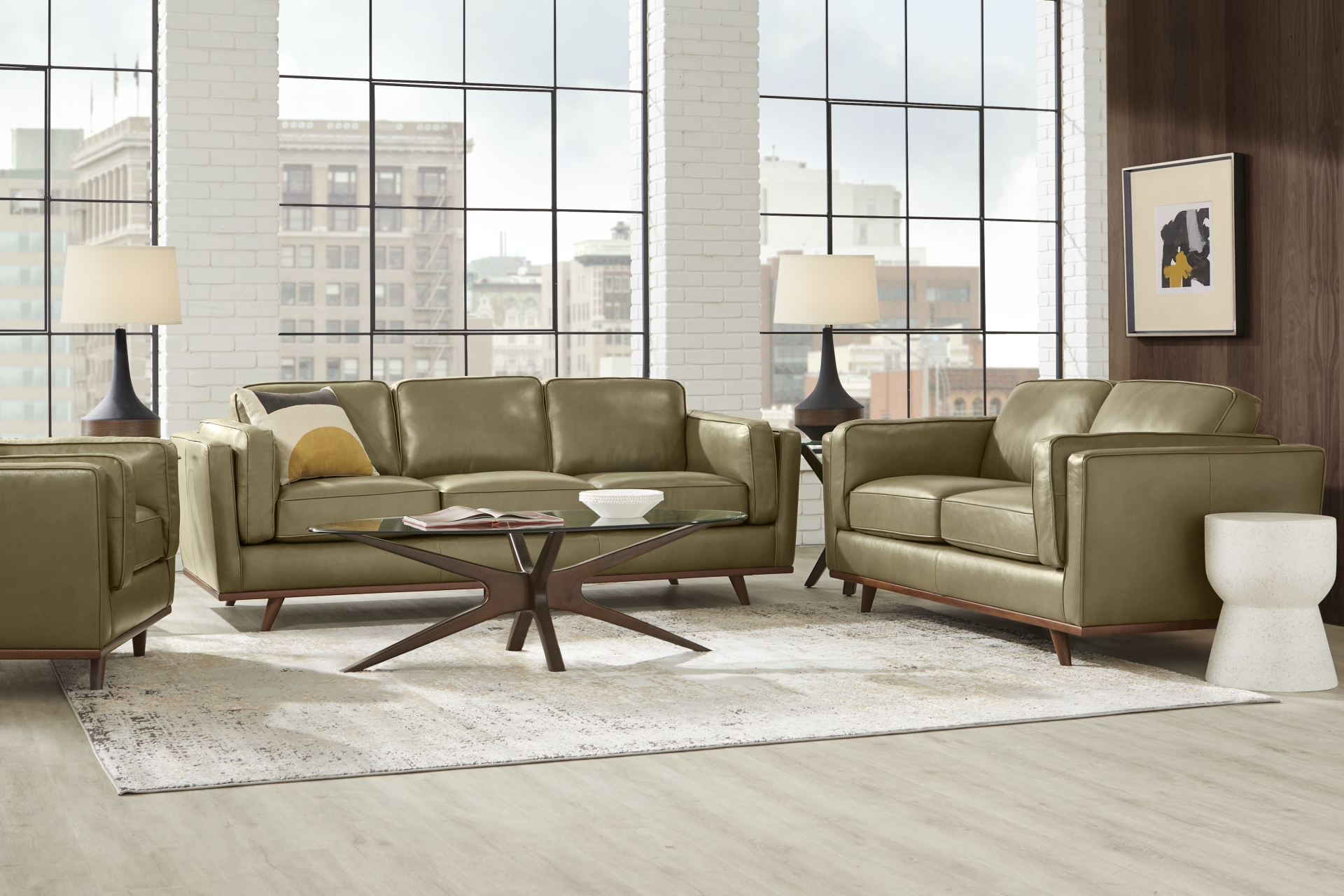 Duluth Olive Leather 3 Pc Living Room full room