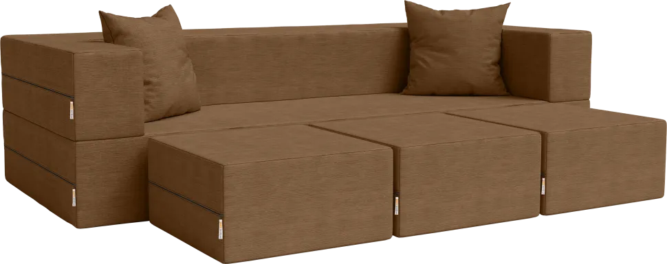 Kids Alfy Brown Sofa & Ottomans, Set of 4
