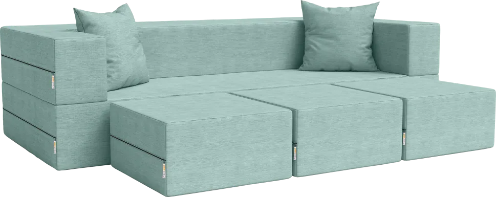 Kids Alfy Blue Sofa & Ottomans, Set of 4