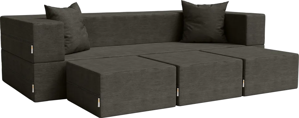 Kids Alfy Charcoal Sofa & Ottoman, Set of 4