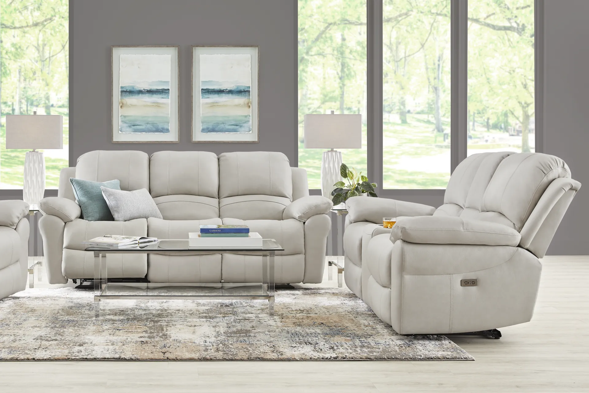 Vercelli Way Stone Leather Power Reclining Sofa - Image 1