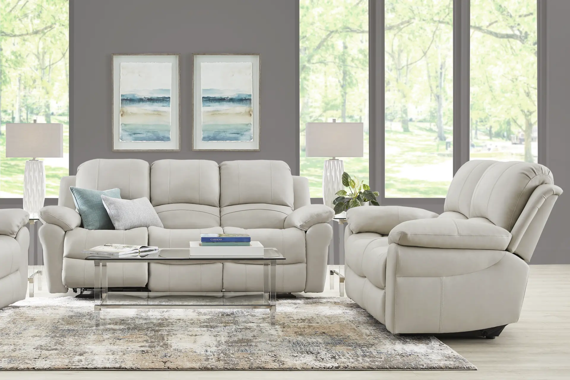 Vercelli Way Stone Leather 5 Pc Living Room with Reclining Sofa