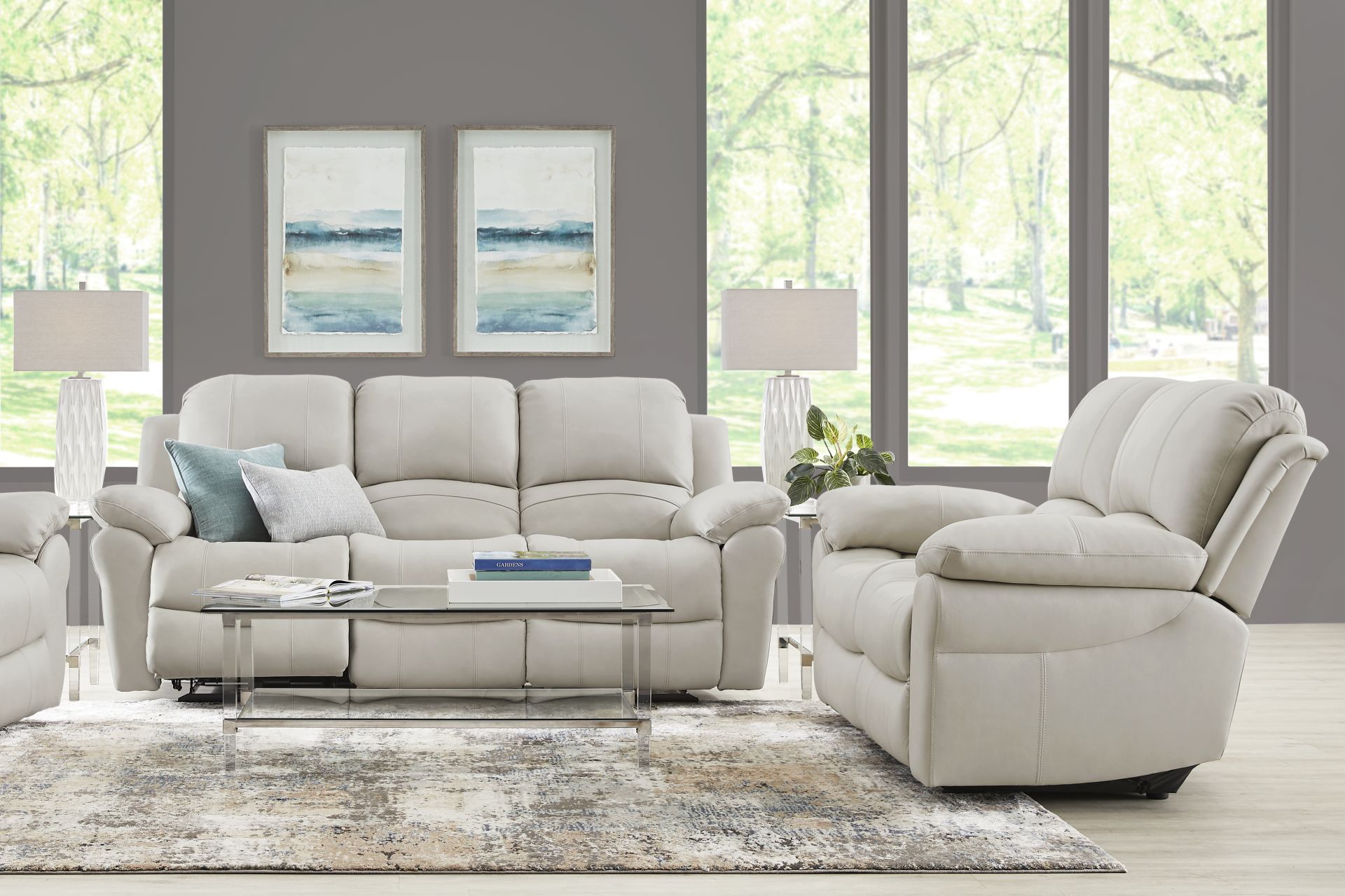 Vercelli Way Stone Leather 8 Pc Living Room with Reclining Sofa - Image 1
