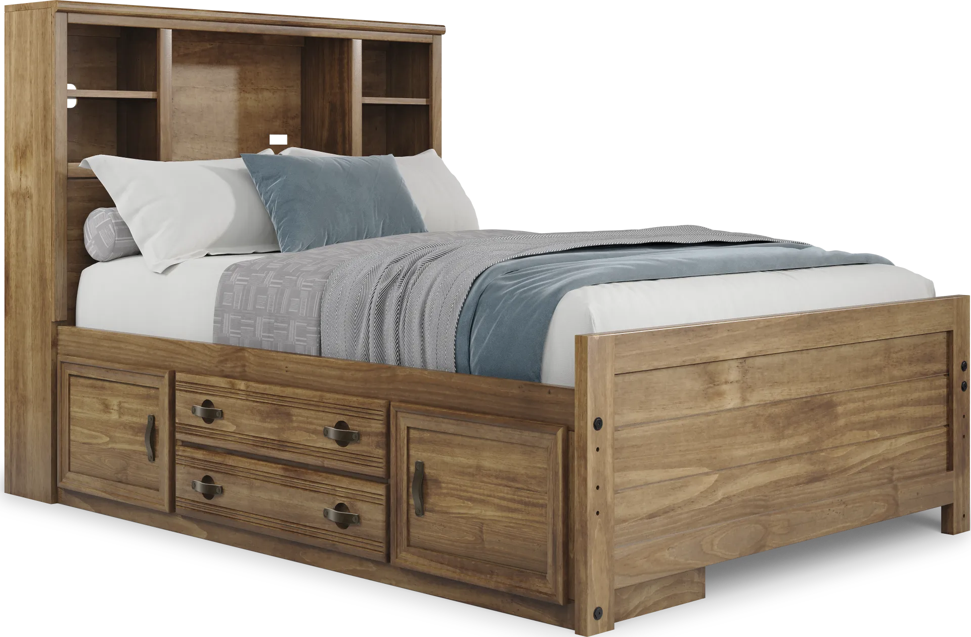 Kids Creekside 2.0 Chestnut Full Bookcase Bed with Storage Side Rail - Image 1