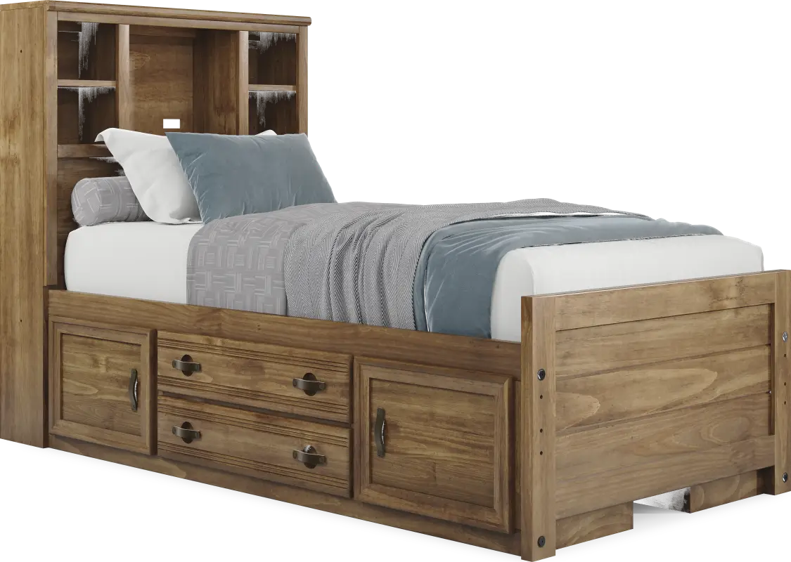 Kids Creekside 2.0 Chestnut Twin Bookcase Bed with 2 Storage Side Rails