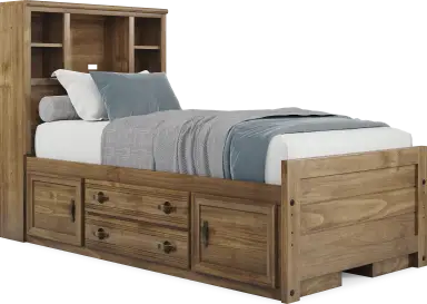 twin bookcase bed w 2 storage rails