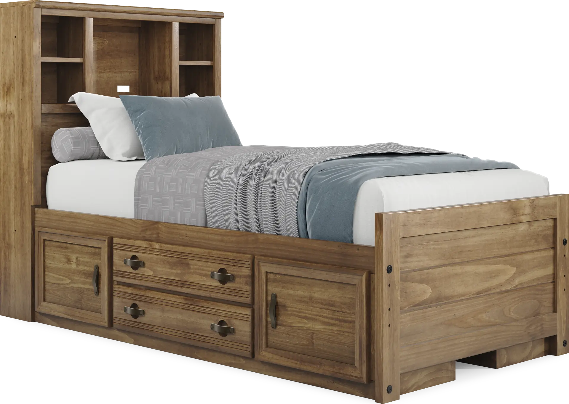 Kids Creekside 2.0 Chestnut Twin Bookcase Bed with 2 Storage Side Rails