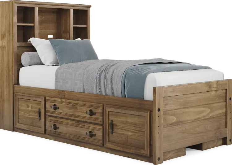 twin bookcase bed w 2 storage rails