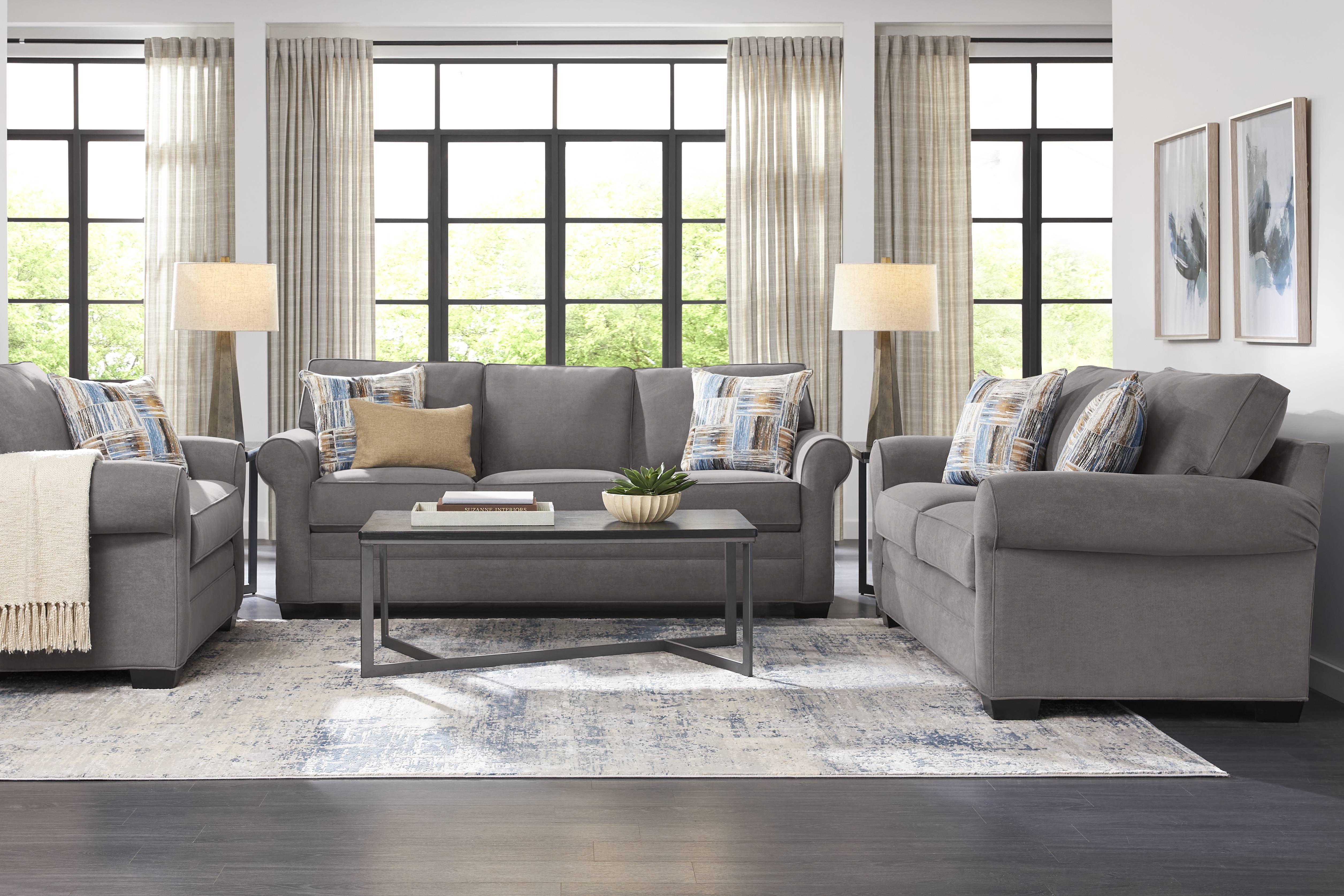 Bellingham Gray Microfiber 8 Pc Living Room - Thumbnail - Image 1
