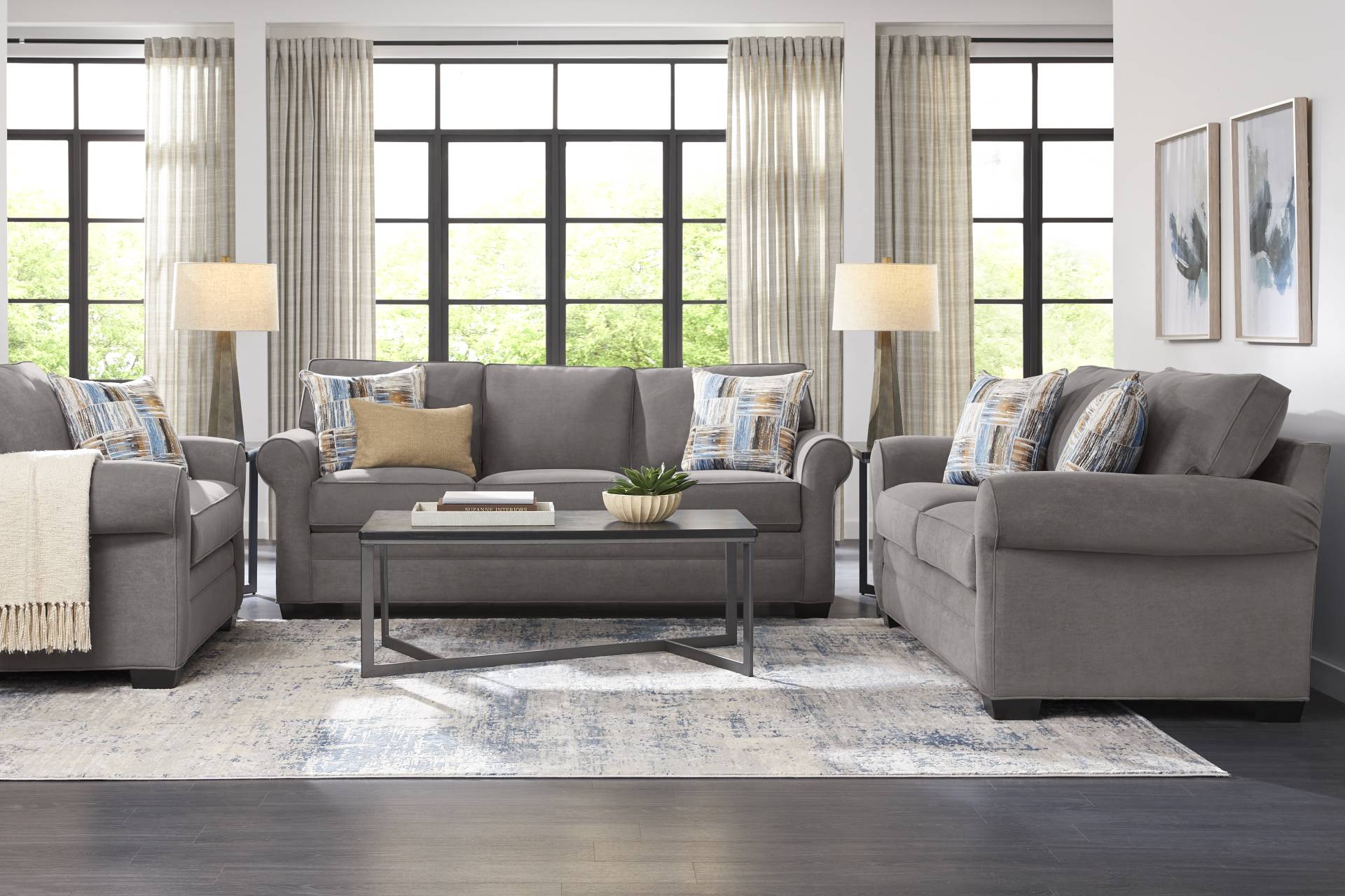 Bellingham Gray Microfiber 2 Pc Living Room full room