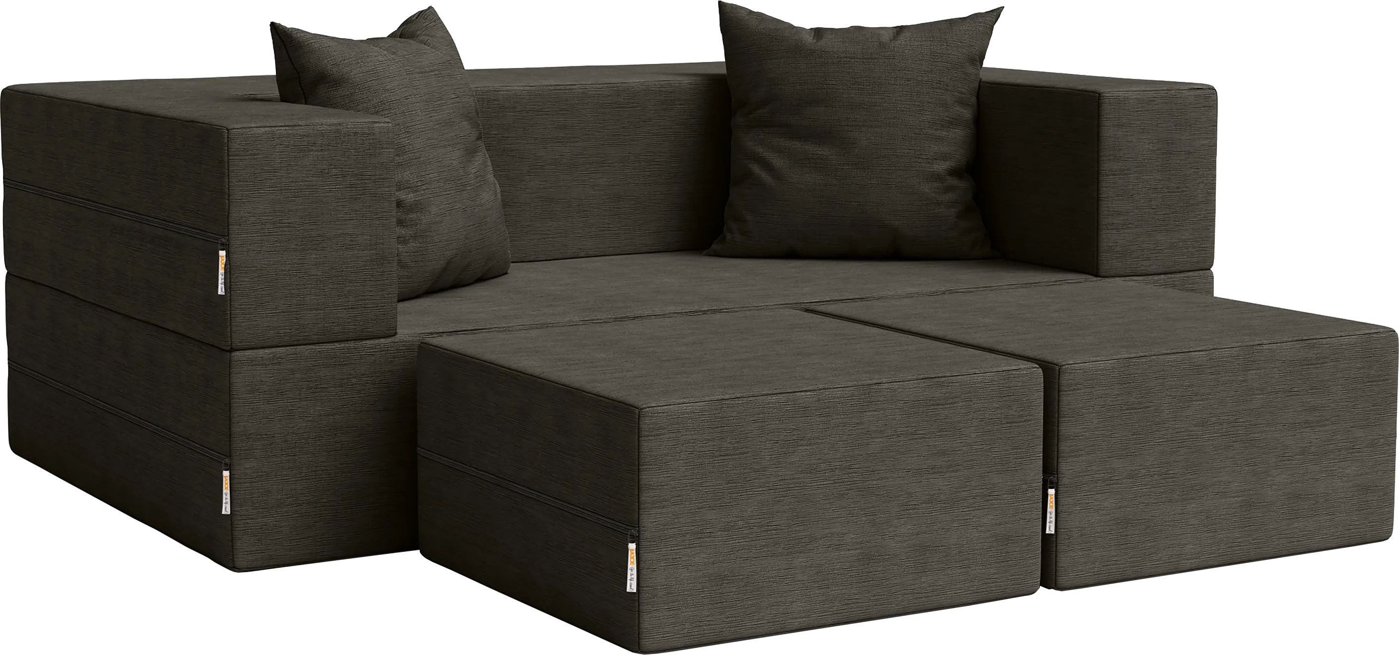 Kids Alfy Charcoal Loveseat and Ottomans, Set of 3 - Thumbnail - Image 1