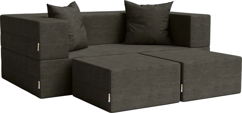 Kids Alfy Charcoal Loveseat and Ottomans, Set of 3