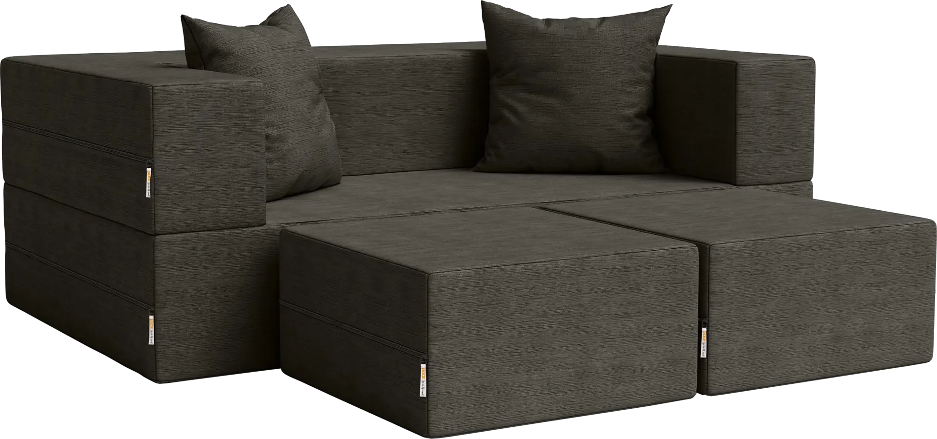 Kids Alfy Charcoal Loveseat and Ottomans, Set of 3