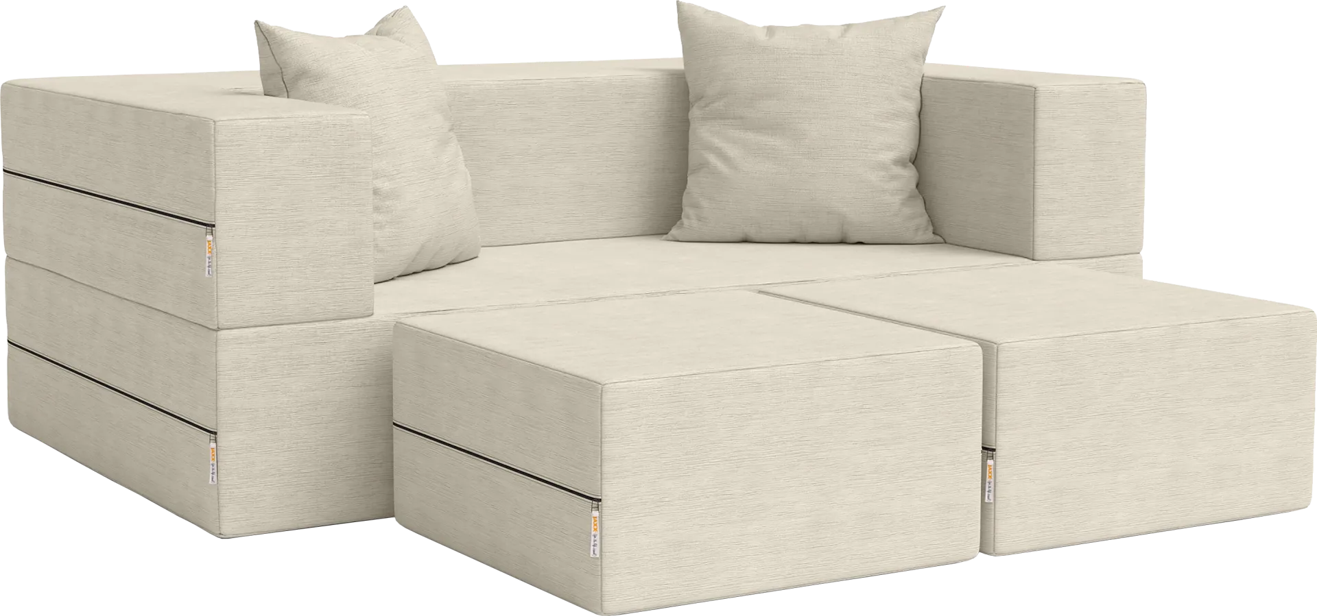 Kids Alfy Ivory Loveseat & Ottomans, Set of 3 - Image 1