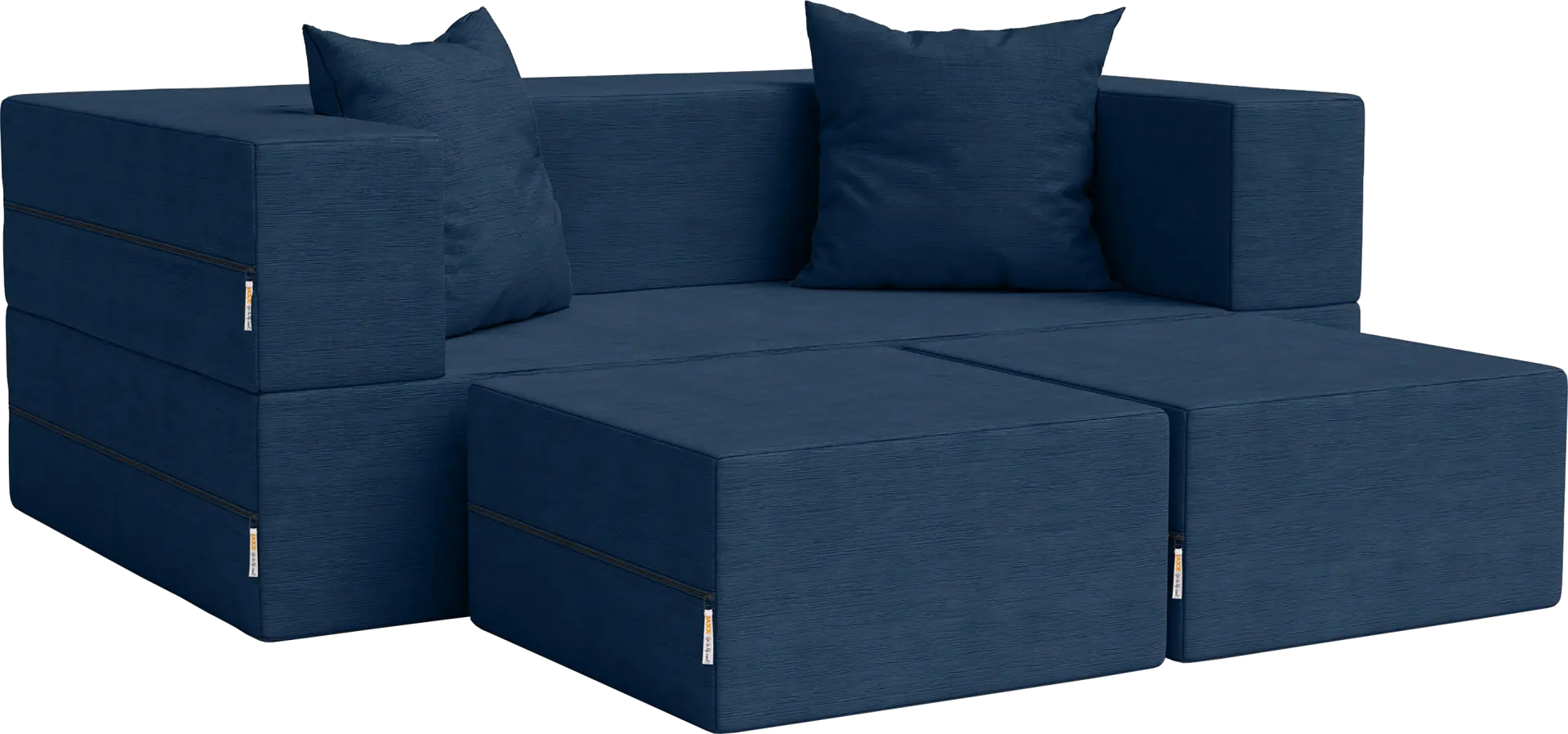 Kids Alfy Indigo Loveseat & Ottomans, Set of 3