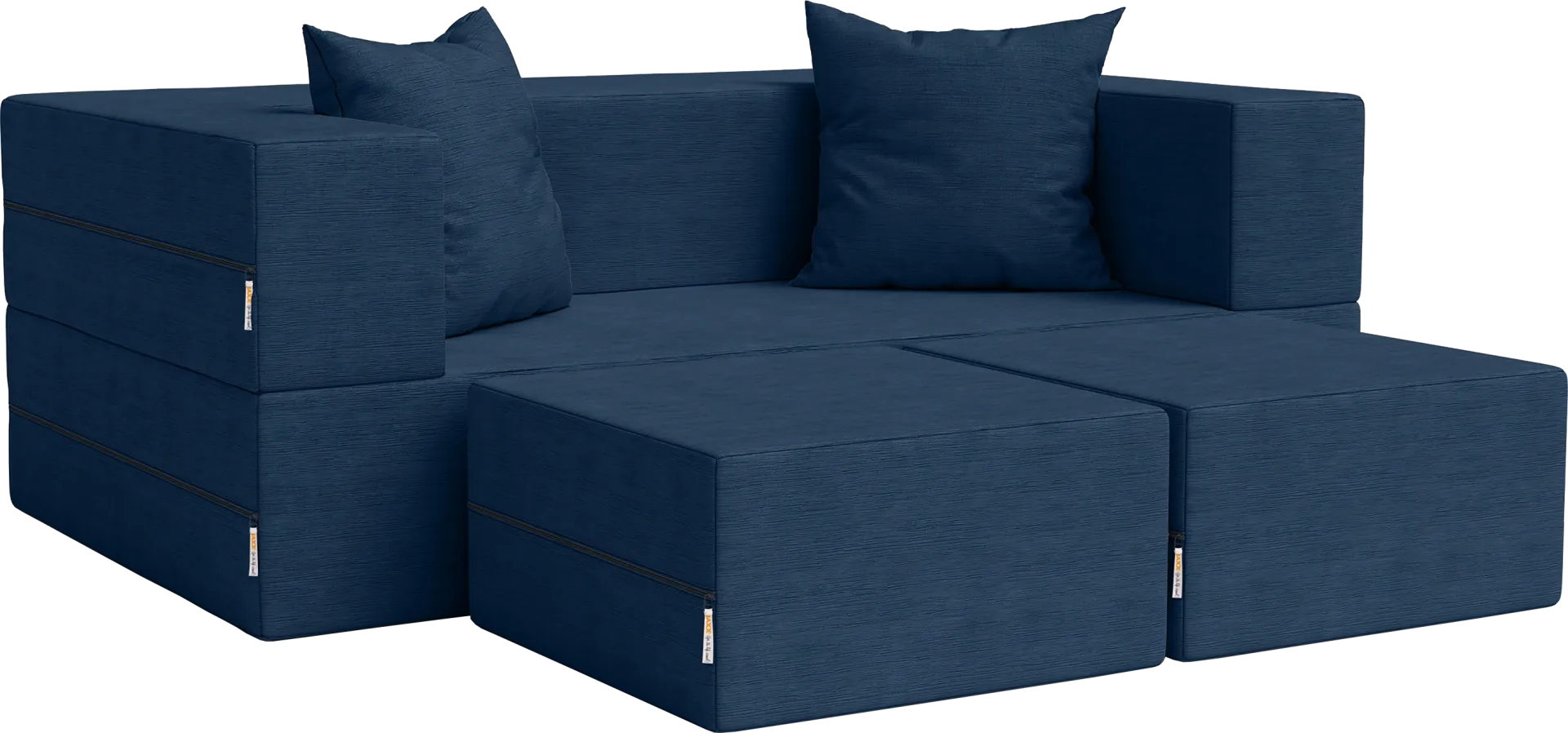 Kids Alfy Indigo Loveseat & Ottomans, Set of 3 - Image 1