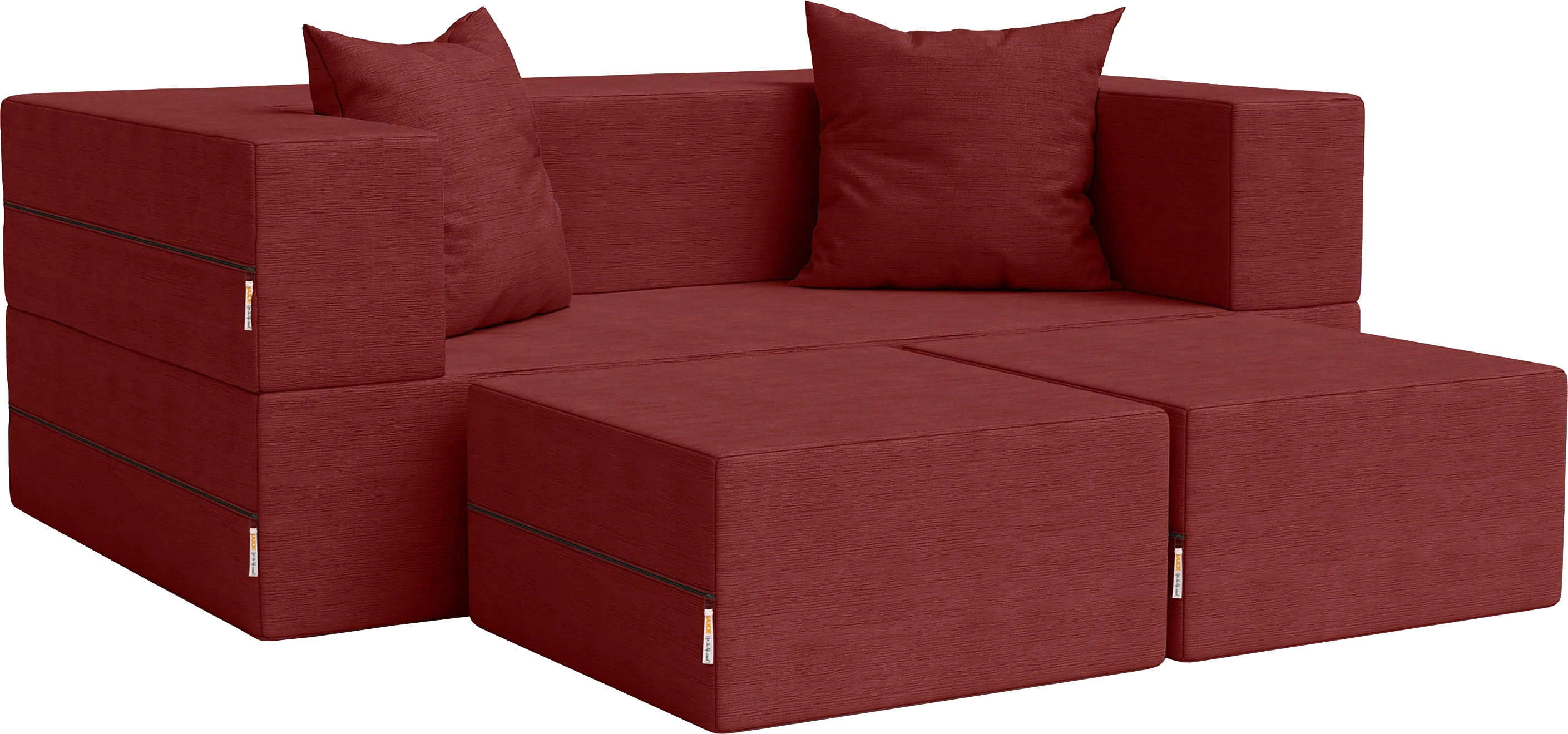 Kids Alfy Red Loveseat & Ottomans, Set of 3 - Thumbnail - Image 1