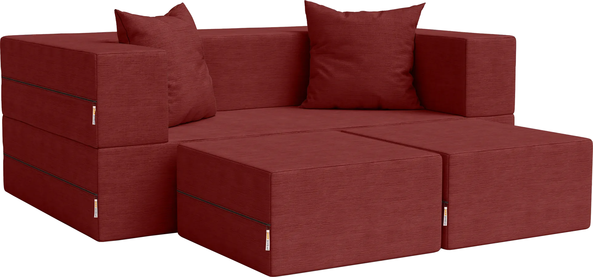 Kids Alfy Red Loveseat & Ottomans, Set of 3 - Image 1