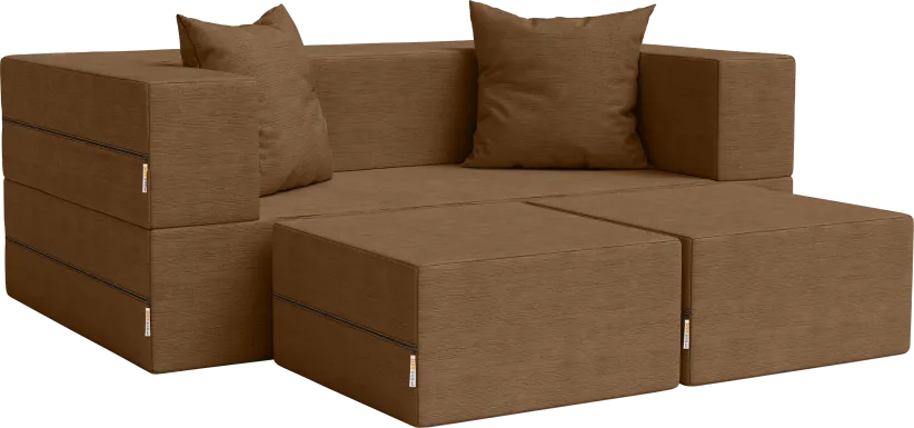 Kids Alfy Brown Loveseat & Ottomans, Set of 3