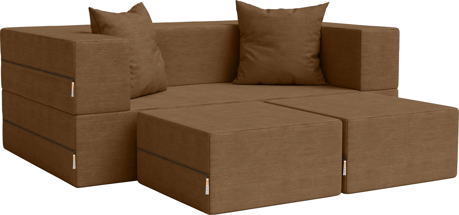 Kids Alfy Brown Loveseat & Ottomans, Set of 3 - Image 1