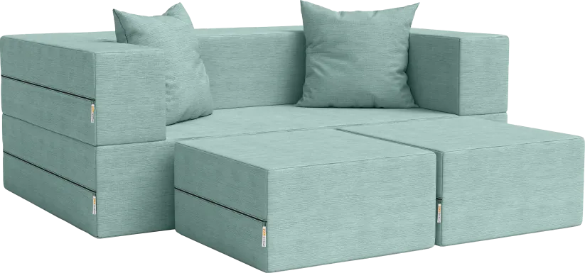 Kids Alfy Blue Loveseat & Ottomans, Set of 2