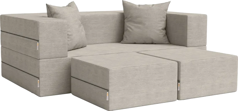 Kids Alfy Dove Gray Loveseat & Ottomans, Set of 3