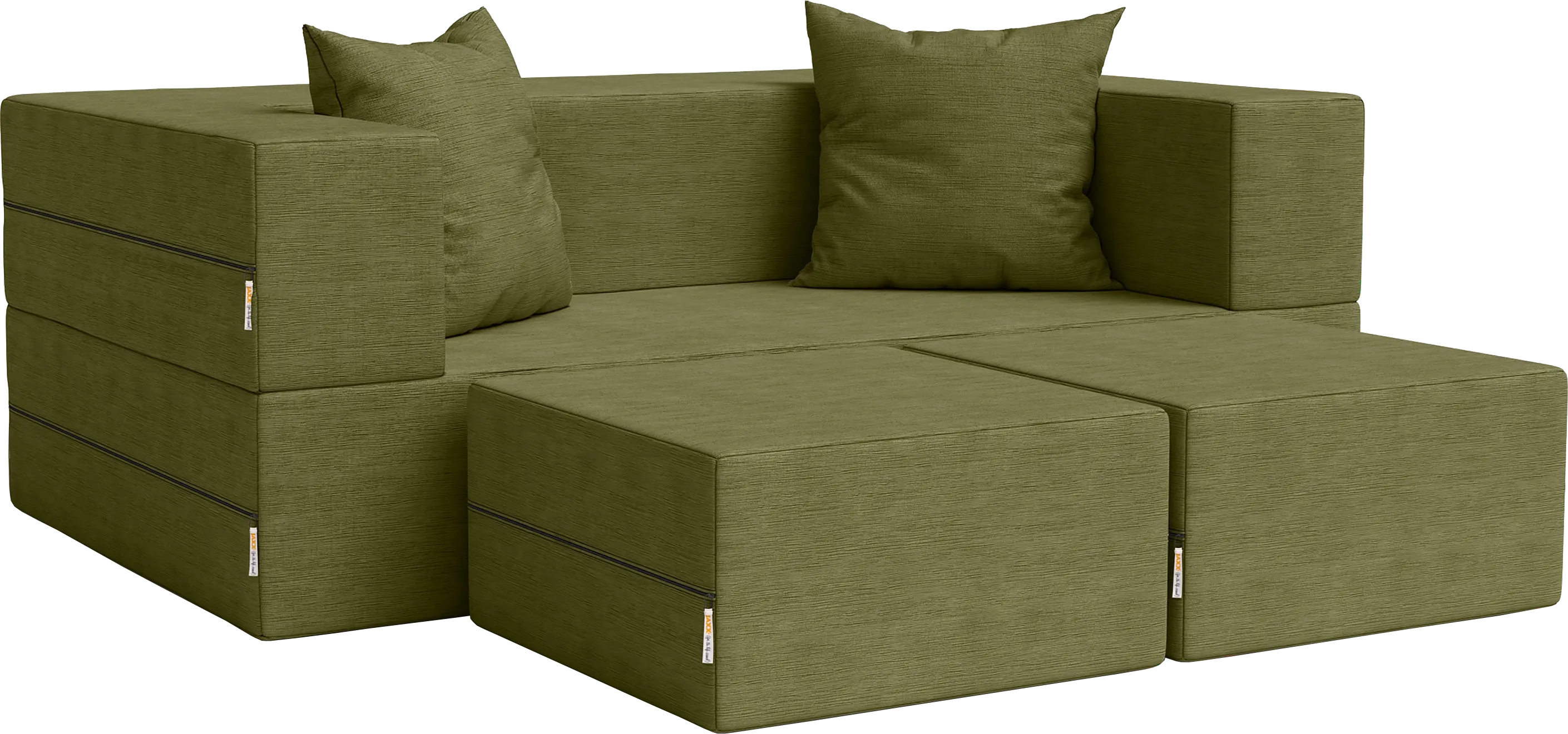 Kids Alfy Green Loveseat & Ottomans, Set of 3 - Thumbnail - Image 1