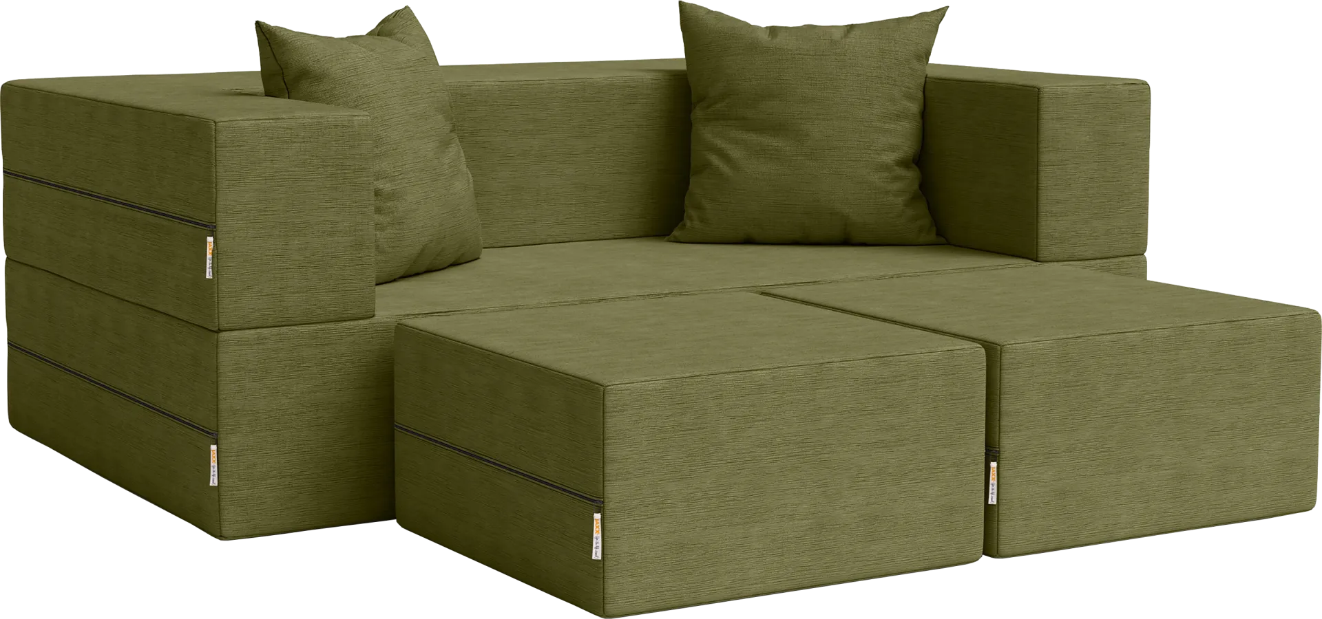 Kids Alfy Green Loveseat & Ottomans, Set of 3 - Image 1