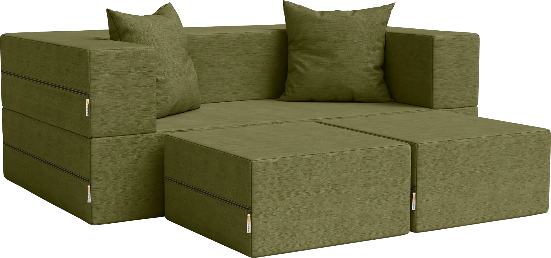 Kids Alfy Green Loveseat & Ottomans, Set of 3