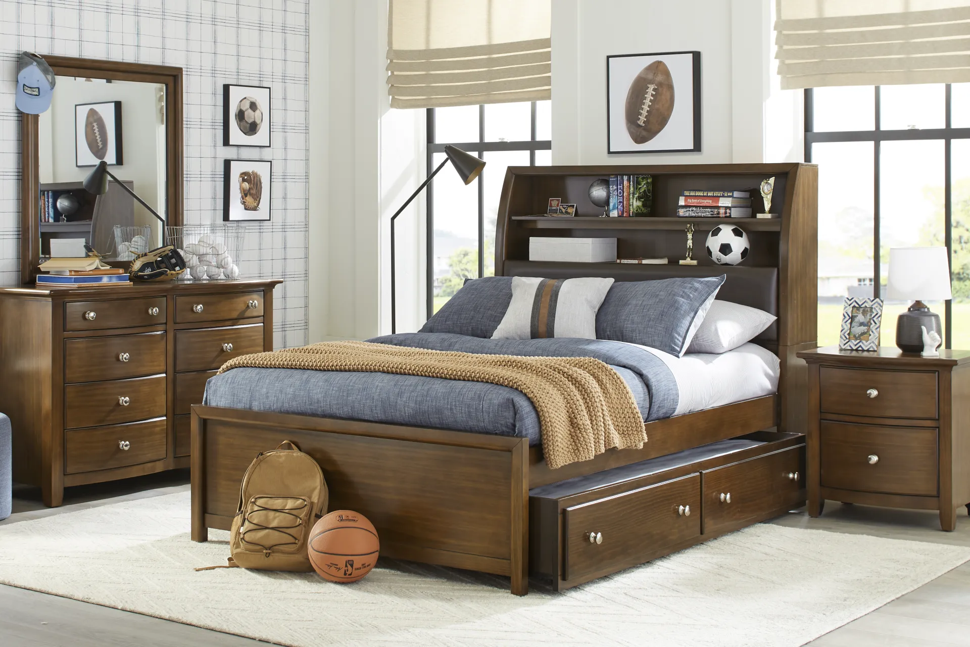 Kids Santa Cruz Brown Cherry 3 Pc Full Bookcase Bed - Image 1