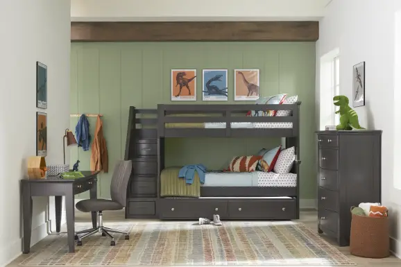 Kids Santa Cruz Gray Twin/Twin Step Bunk Bedroom