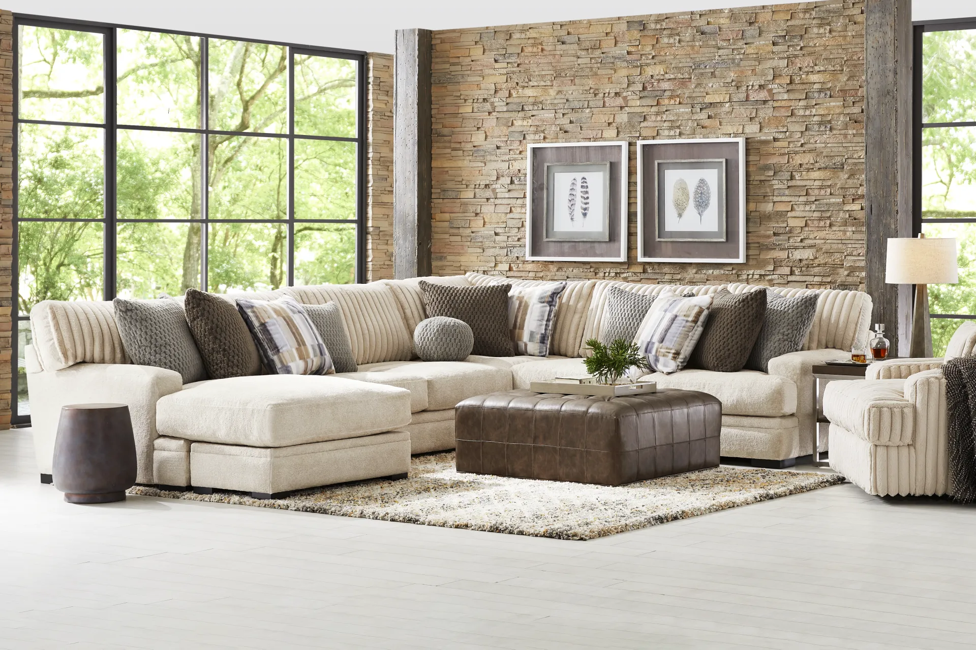 Hudson Street Beige 3 Pc Sectional - Image 1