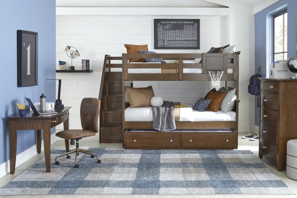 Kids Santa Cruz Brown Cherry Full/Full Step Bunk Bed