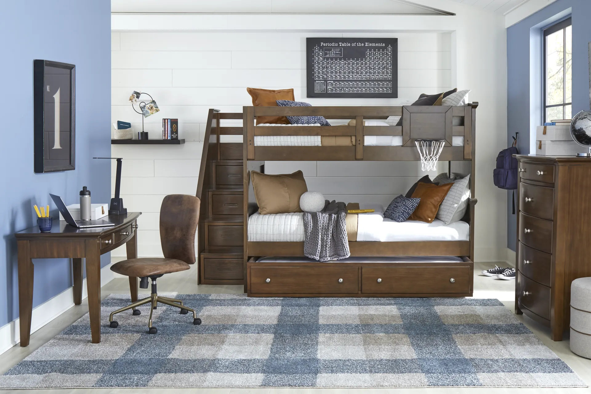 Kids Santa Cruz Brown Cherry Full/Full Step Bunk Bed - Image 1