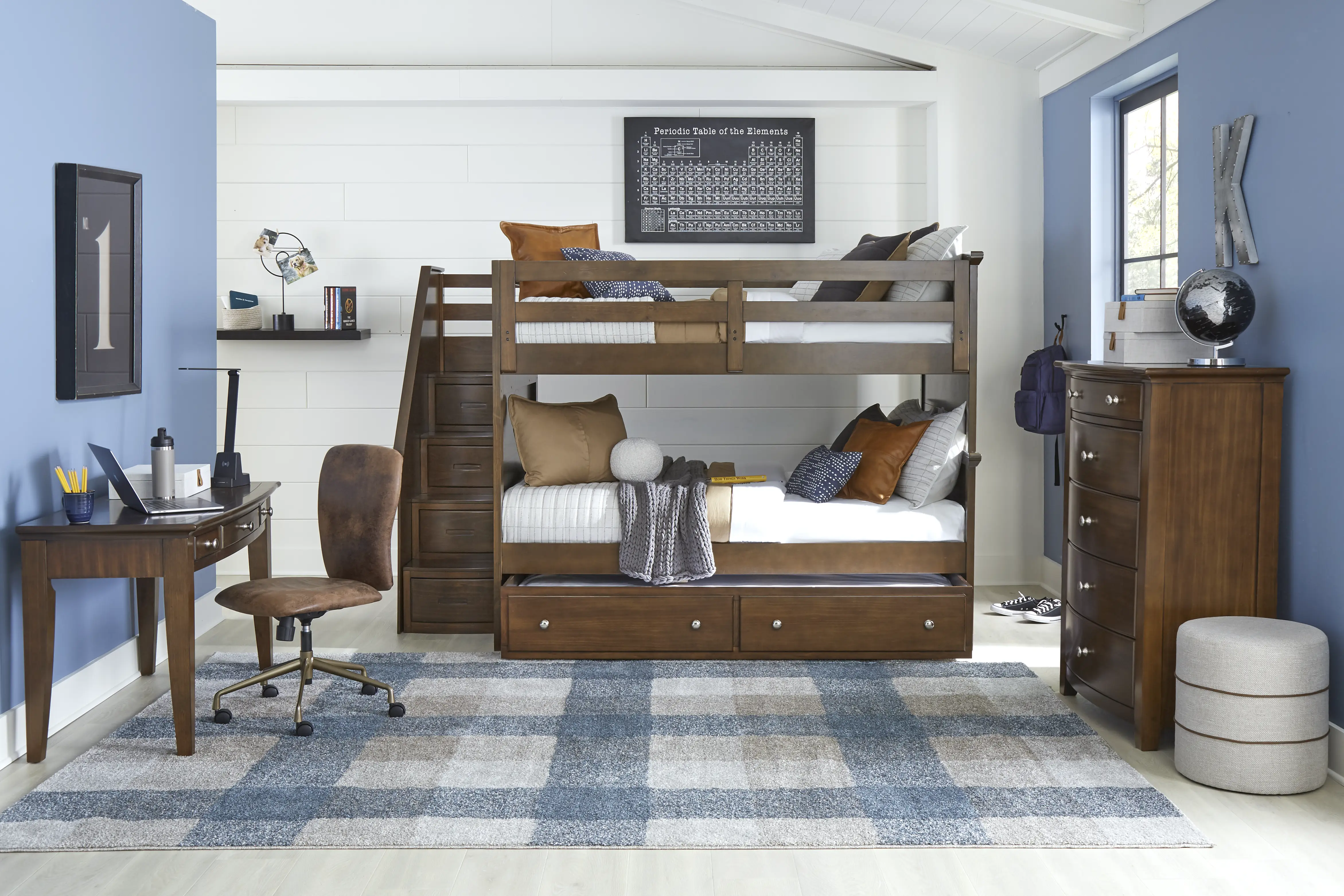 Kids Santa Cruz Brown Cherry Full/Full Step Bunk Bedroom - Thumbnail - Image 1