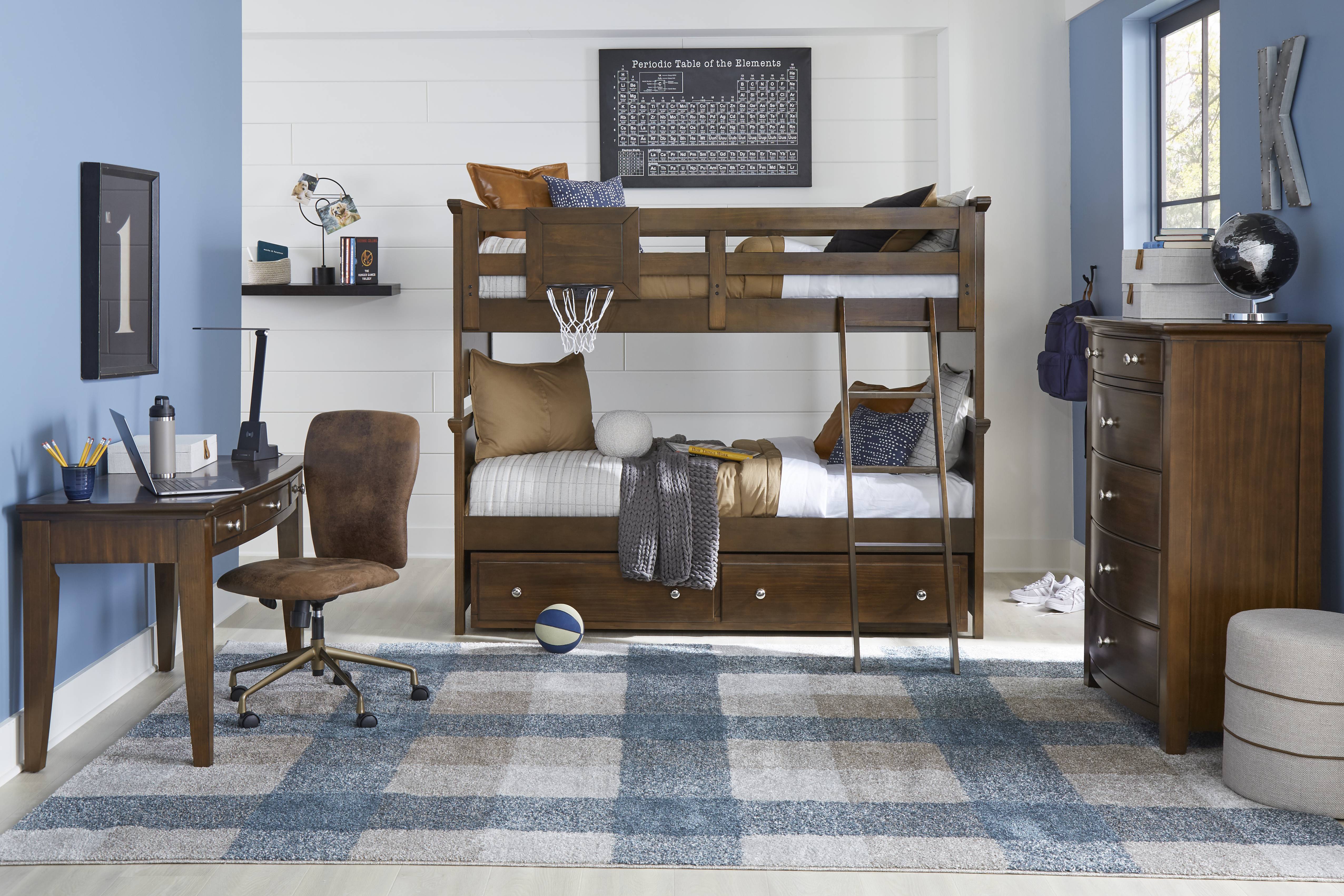 Kids Santa Cruz Brown Cherry Twin/Twin Bunk Bed with Basketball Hoop - Thumbnail - Image 2