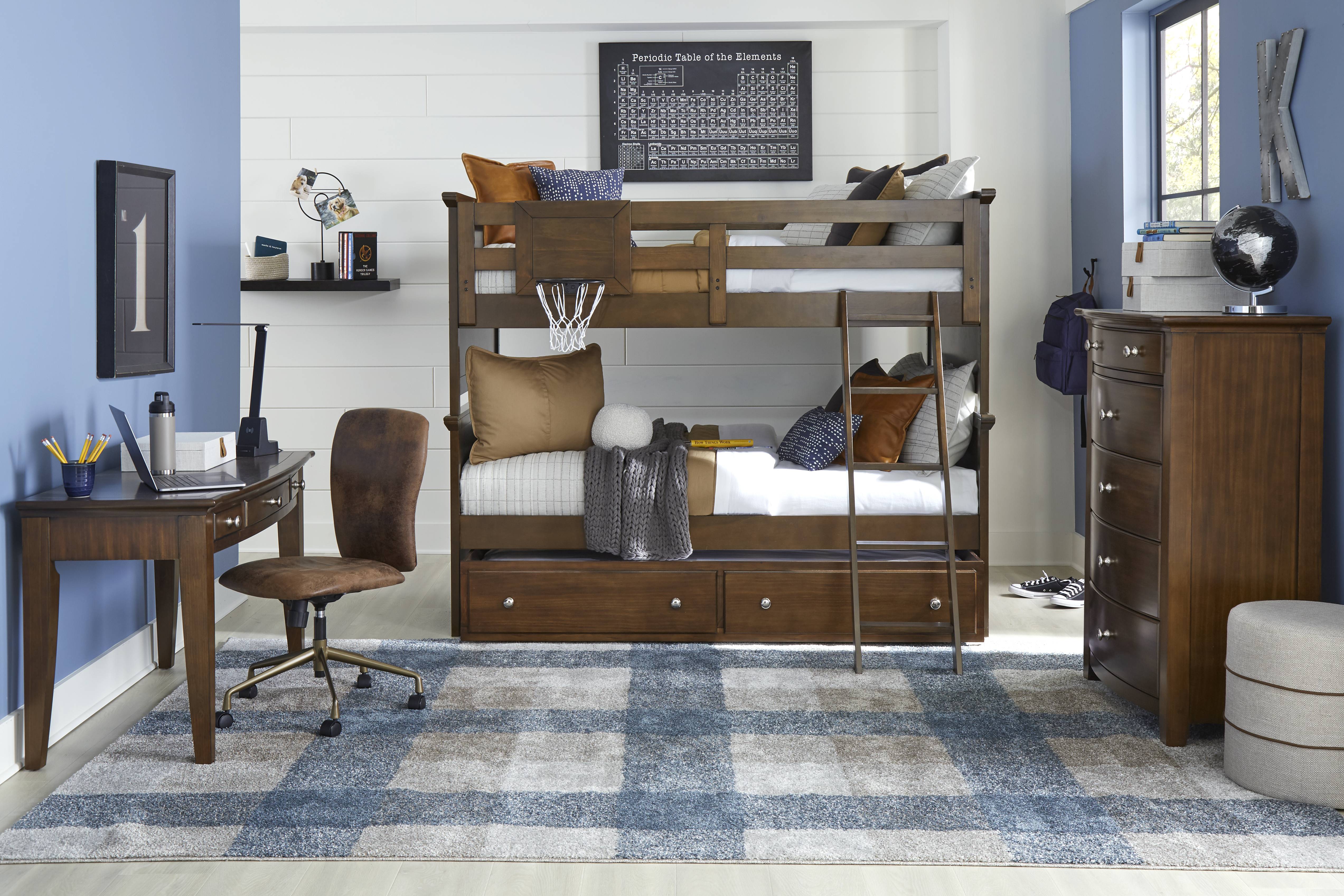 Kids Santa Cruz Brown Cherry Full/Full Bunk Bed with Basketball Hoop - Thumbnail - Image 2