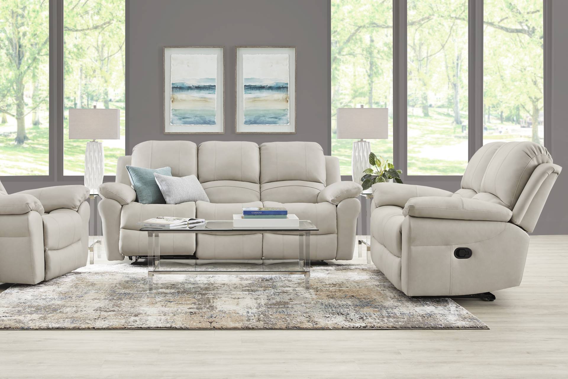 Vercelli Way Stone Leather 3 Pc Reclining Living Room full room