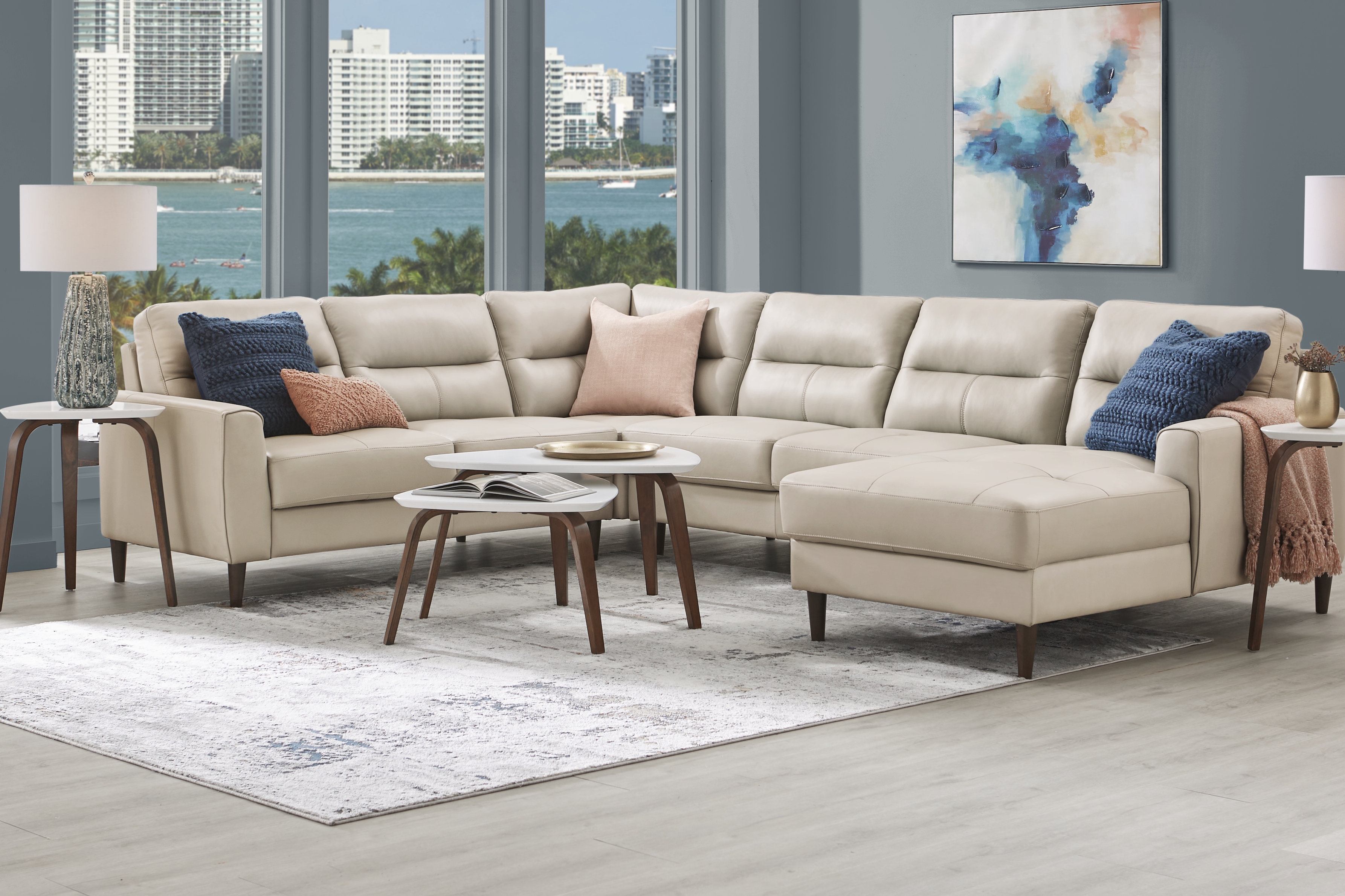 Sutton Heights Beige Leather 4 Pc Sectional - Thumbnail - Image 2