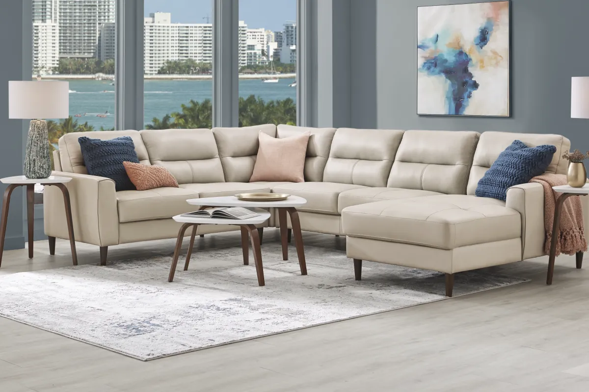 Sutton Heights Beige Leather 4 Pc Sectional
